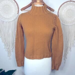 Borbonese cashmere orangish brown lace up detail chunky knit sweater small